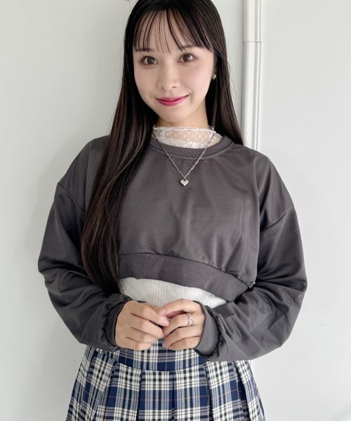 セール】スウェットライクショート丈トップス（Tシャツ/カットソー