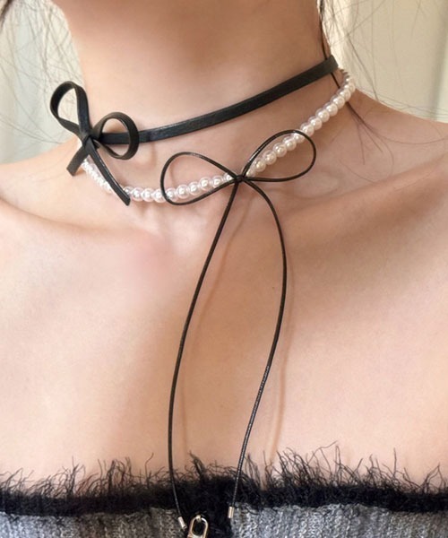 セール】【float】ダブルリボン メタリック パール 重ね付け風