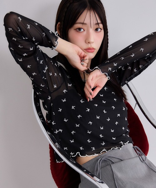 one after another NICE CLAUP（ワンアフターアナザーナイスクラップ）の「シアーアソートトップス（Tシャツ/カットソー・レディース・ブラウン系その他/アイボリー系/ホワイト/ブラック系・FREE）」の3枚目の写真