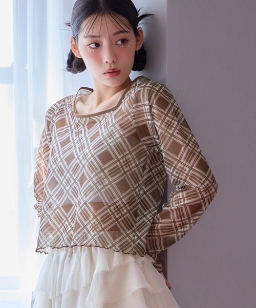 one after another NICE CLAUP（ワンアフターアナザーナイスクラップ）の「シアーアソートトップス（Tシャツ/カットソー・レディース・ブラウン系その他/アイボリー系/ホワイト/ブラック系・FREE）」の4枚目の写真