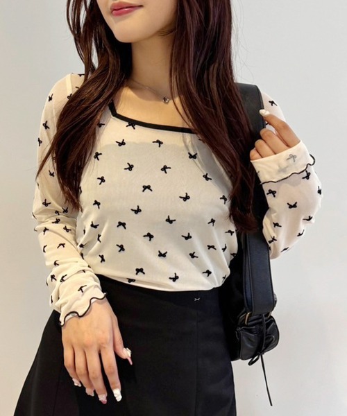 one after another NICE CLAUP（ワンアフターアナザーナイスクラップ）の「シアーアソートトップス（Tシャツ/カットソー・レディース・ブラウン系その他/アイボリー系/ホワイト/ブラック系・FREE）」の9枚目の写真