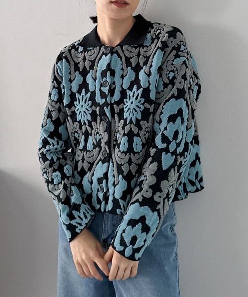 【セール】ボタニカルジャガードニット（カーディガン/ボレロ）｜DOUX ARCHIVES（ドゥアルシーヴ）