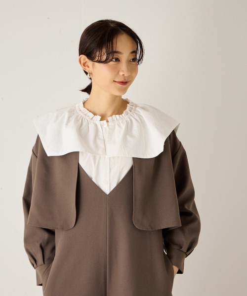 riziere(リジェール)の「MOM:ノーカラージャケット(ノーカラージャケット・レディース・アイボリー/ブラック/ブラウン/ベージュ系・FREE)」の1枚目の写真