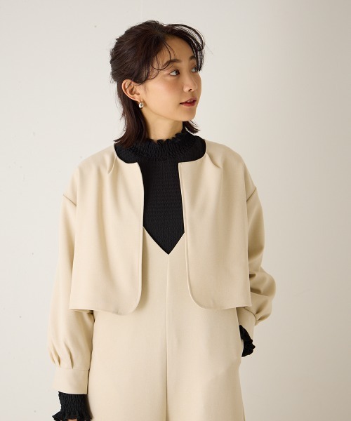 riziere(リジェール)の「MOM:ノーカラージャケット(ノーカラージャケット・レディース・アイボリー/ブラック/ブラウン/ベージュ系・FREE)」の2枚目の写真