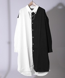 LUXSTYLE（ラグスタイル）の「チェーンネックカラーピン付き無地ロング丈長袖シャツ（シャツ/ブラウス）」