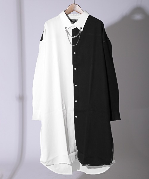 チェーンネックカラーピン付き無地ロング丈長袖シャツ（シャツ/ブラウス）｜LUXSTYLE（ラグスタイル）シャツ/ブラウス