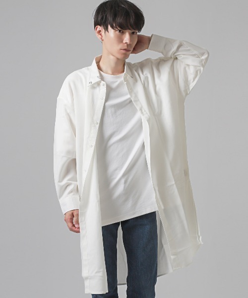 チェーンネックカラーピン付き無地ロング丈長袖シャツ（シャツ/ブラウス）｜LUXSTYLE（ラグスタイル）