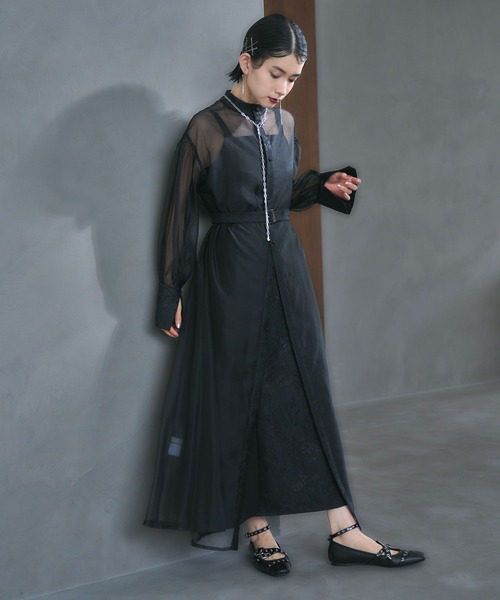 HARE（ハレ）の「【OCCASION SERIES LADIES】マルチWAYジャガードシアーワンピース＊ジャンスカ（ドレス・レディース・ブラック/ネイビー・FREE）」の6枚目の写真