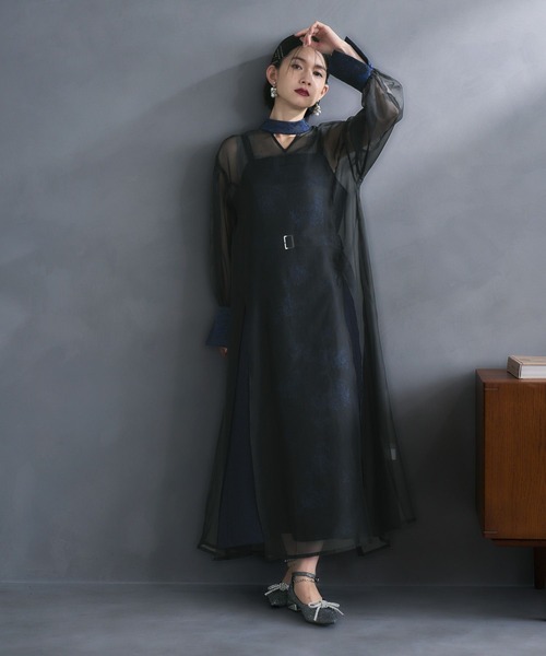 HARE（ハレ）の「【OCCASION SERIES LADIES】マルチWAYジャガードシアーワンピース＊ジャンスカ（ドレス・レディース・ブラック/ネイビー・FREE）」の12枚目の写真