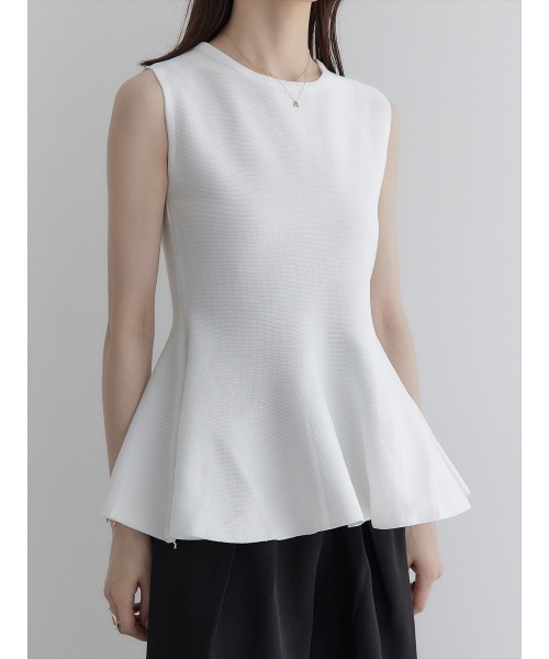 【セール】ハイゲージペプラムトップス/ホワイト（Tシャツ/カットソー）｜amel（エイメル）