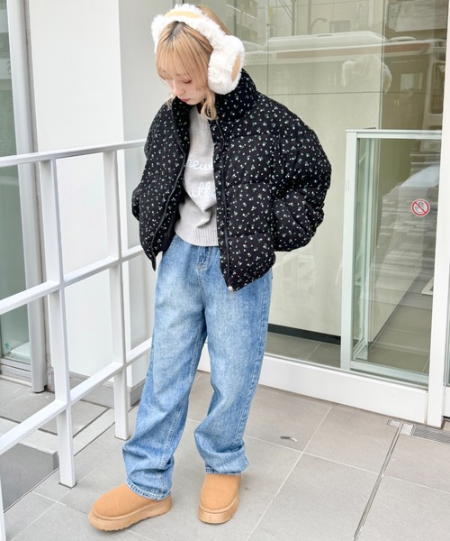 セール】小花柄コーデュロイダウンジャケット（ダウンジャケット