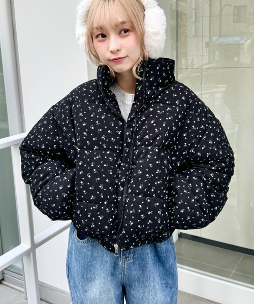 セール】小花柄コーデュロイダウンジャケット（ダウンジャケット