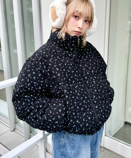 セール】小花柄コーデュロイダウンジャケット（ダウンジャケット