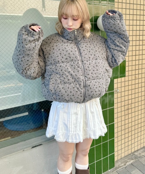 セール】小花柄コーデュロイダウンジャケット（ダウンジャケット