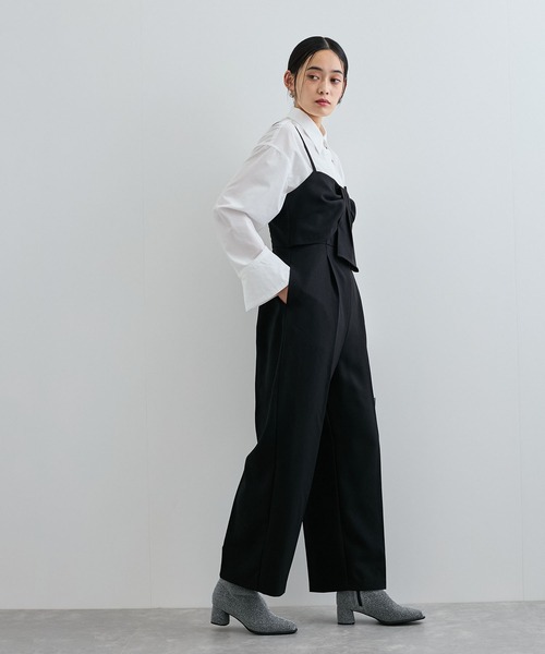VIS(ビス)の「【美easy】ウーリッシュツイルリボンサロペット【選べる着丈】【洗える】(サロペット/オーバーオール・レディース・グレー/ブラック・FREE/PF)」の4枚目の写真