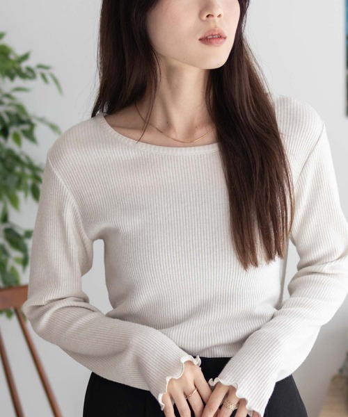 Howdy Marie(ハウディ―マリー)の「Howdy Marie ラメリブ カットソー デイリー使いにおすすめ(Tシャツ/カットソー・レディース・ピンク/アイボリー/チャコールグレー・M/L)」の12枚目の写真