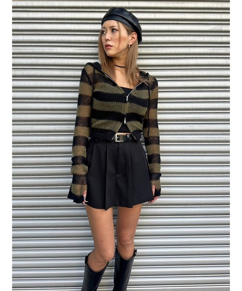 EGOIST（エゴイスト）の「ボーダー透かしニットパーカー（ニット/セーター・レディース・ブラック/カーキ/グレー・FREE）」の3枚目の写真