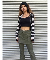 ボーダー透かしニットパーカー