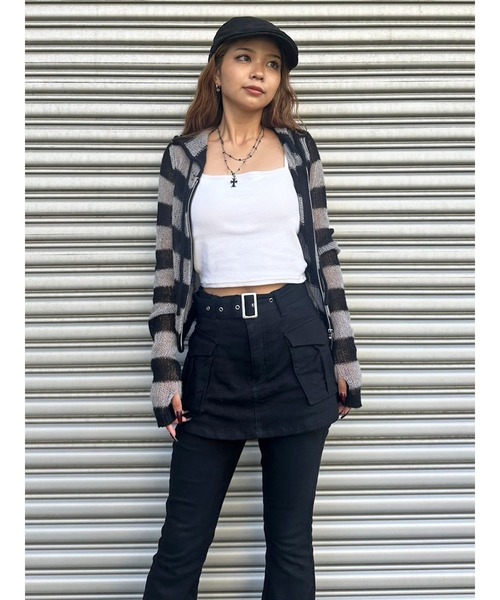 EGOIST（エゴイスト）の「ボーダー透かしニットパーカー（ニット/セーター・レディース・ブラック/カーキ/グレー・FREE）」の4枚目の写真