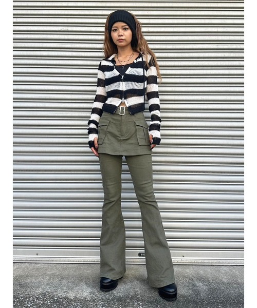 EGOIST（エゴイスト）の「ボーダー透かしニットパーカー（ニット/セーター・レディース・ブラック/カーキ/グレー・FREE）」の15枚目の写真