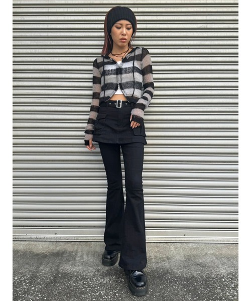 EGOIST（エゴイスト）の「ボーダー透かしニットパーカー（ニット/セーター・レディース・ブラック/カーキ/グレー・FREE）」の5枚目の写真