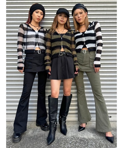 EGOIST（エゴイスト）の「ボーダー透かしニットパーカー（ニット/セーター・レディース・ブラック/カーキ/グレー・FREE）」の8枚目の写真