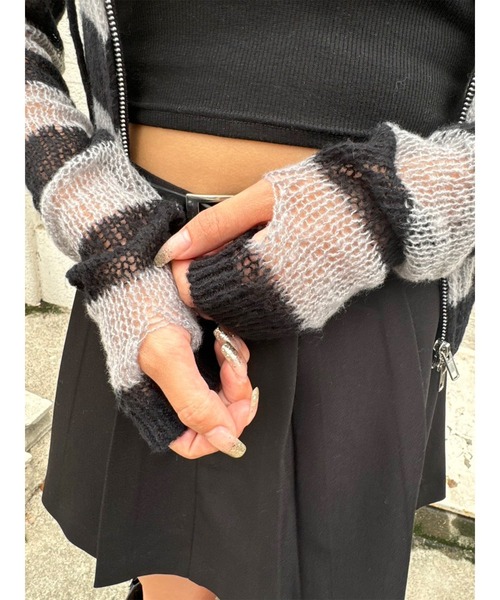 EGOIST（エゴイスト）の「ボーダー透かしニットパーカー（ニット/セーター・レディース・ブラック/カーキ/グレー・FREE）」の14枚目の写真