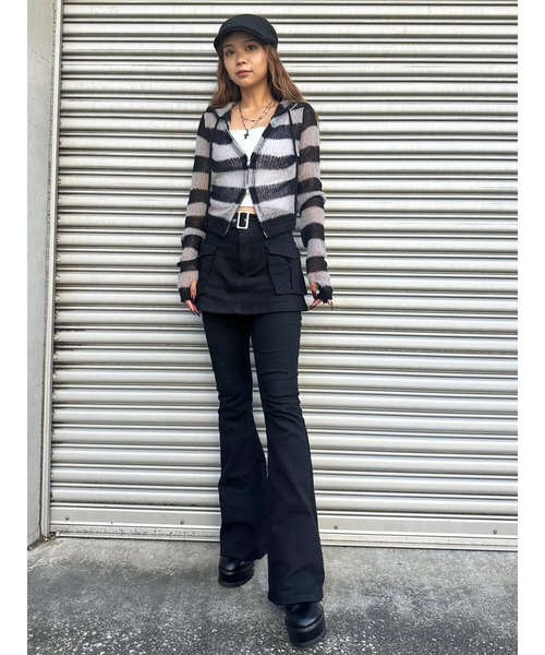 EGOIST（エゴイスト）の「ボーダー透かしニットパーカー（ニット/セーター・レディース・ブラック/カーキ/グレー・FREE）」の16枚目の写真