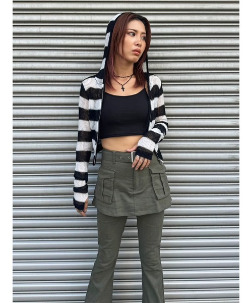 EGOIST（エゴイスト）の「ボーダー透かしニットパーカー（ニット/セーター・レディース・ブラック/カーキ/グレー・FREE）」の17枚目の写真