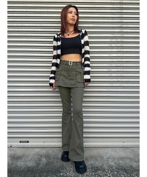 EGOIST（エゴイスト）の「ボーダー透かしニットパーカー（ニット/セーター・レディース・ブラック/カーキ/グレー・FREE）」の18枚目の写真