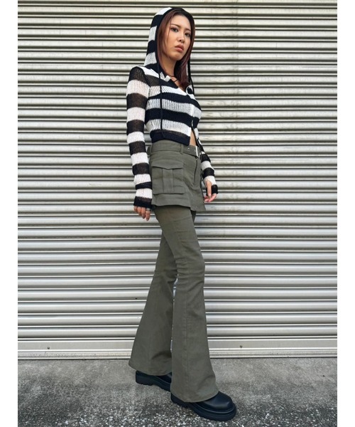 EGOIST（エゴイスト）の「ボーダー透かしニットパーカー（ニット/セーター・レディース・ブラック/カーキ/グレー・FREE）」の19枚目の写真