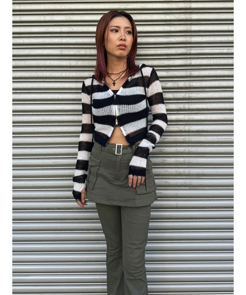 EGOIST（エゴイスト）の「ボーダー透かしニットパーカー（ニット/セーター・レディース・ブラック/カーキ/グレー・FREE）」の20枚目の写真
