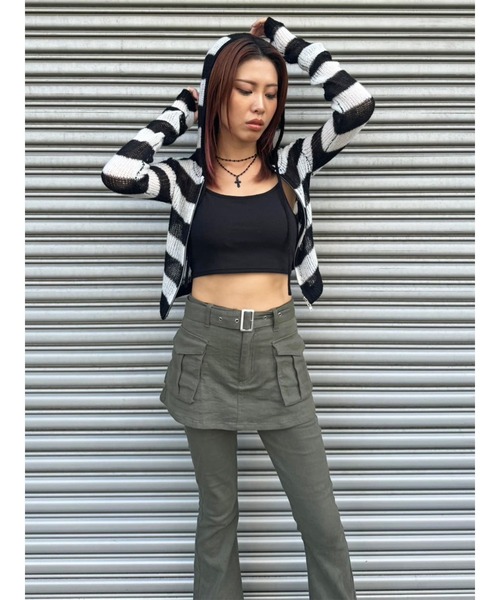 EGOIST（エゴイスト）の「ボーダー透かしニットパーカー（ニット/セーター・レディース・ブラック/カーキ/グレー・FREE）」の21枚目の写真