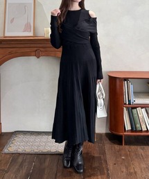 clear | オープンショルダーフレアロングニットワンピース [二の腕カバー 1枚で着れる]≪2024AW新作≫(ワンピース)