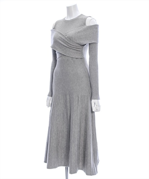 clear（クリア）の「オープンショルダーフレアロングニットワンピース [二の腕カバー 1枚で着れる 骨格ウェーブ]≪再入荷≫（ワンピース・レディース・ブラック/グレー・F）」の5枚目の写真