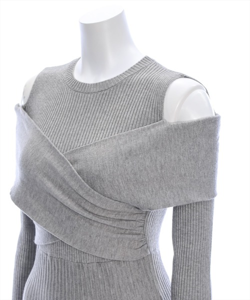 clear（クリア）の「オープンショルダーフレアロングニットワンピース [二の腕カバー 1枚で着れる 骨格ウェーブ]≪再入荷≫（ワンピース・レディース・ブラック/グレー・F）」の10枚目の写真