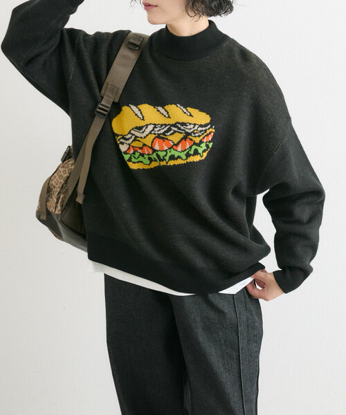 ear PAPILLONNER(イアパピヨネ)の「《手洗い可》グッドミールニット【SUM1 STYLE(スミ スタイル)】(ニット/セーター・レディース・ブラック/グリーン・FREE)」の3枚目の写真