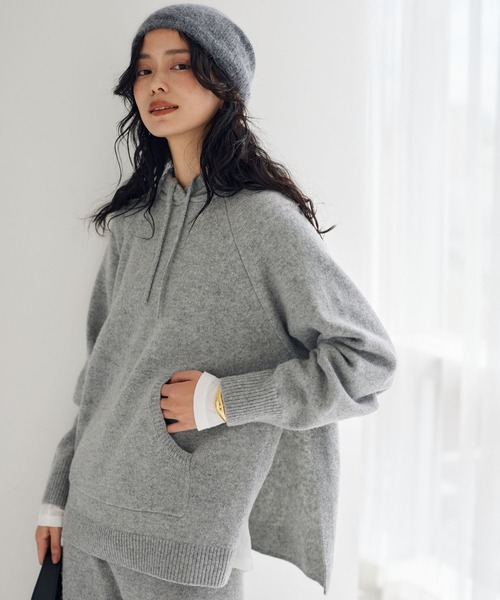 BARNYARDSTORM（バンヤードストーム）の「BARNYARDSTORM / 深スリットニットパーカー（ニット/セーター・レディース・ホワイト/グレー・FREE）」の2枚目の写真