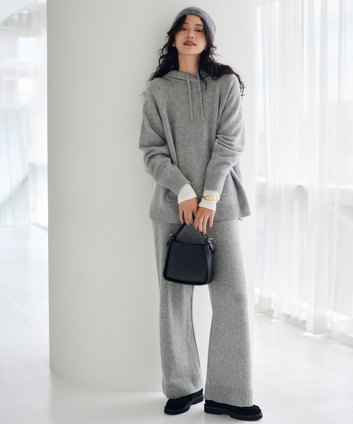 BARNYARDSTORM（バンヤードストーム）の「BARNYARDSTORM / 深スリットニットパーカー（ニット/セーター・レディース・ホワイト/グレー・FREE）」の10枚目の写真