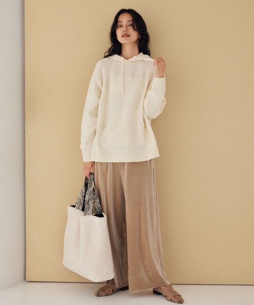 BARNYARDSTORM（バンヤードストーム）の「BARNYARDSTORM / 深スリットニットパーカー（ニット/セーター・レディース・ホワイト/グレー・FREE）」の13枚目の写真