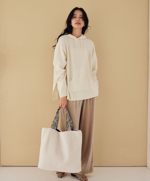 BARNYARDSTORM（バンヤードストーム）の「BARNYARDSTORM / 深スリットニットパーカー（ニット/セーター・レディース・ホワイト/グレー・FREE）」の14枚目の写真