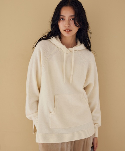 BARNYARDSTORM（バンヤードストーム）の「BARNYARDSTORM / 深スリットニットパーカー（ニット/セーター・レディース・ホワイト/グレー・FREE）」の7枚目の写真