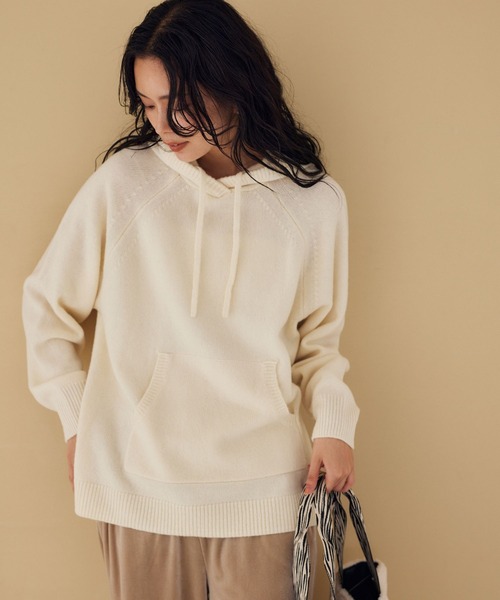 BARNYARDSTORM（バンヤードストーム）の「BARNYARDSTORM / 深スリットニットパーカー（ニット/セーター・レディース・ホワイト/グレー・FREE）」の8枚目の写真