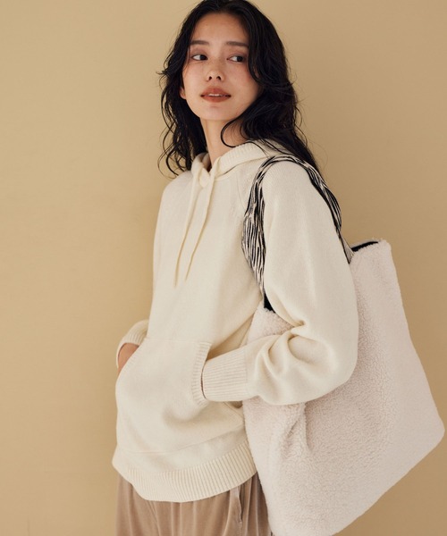 BARNYARDSTORM（バンヤードストーム）の「BARNYARDSTORM / 深スリットニットパーカー（ニット/セーター・レディース・ホワイト/グレー・FREE）」の9枚目の写真