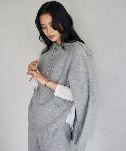 BARNYARDSTORM（バンヤードストーム）の「BARNYARDSTORM / 深スリットニットパーカー（ニット/セーター・レディース・ホワイト/グレー・FREE）」の18枚目の写真