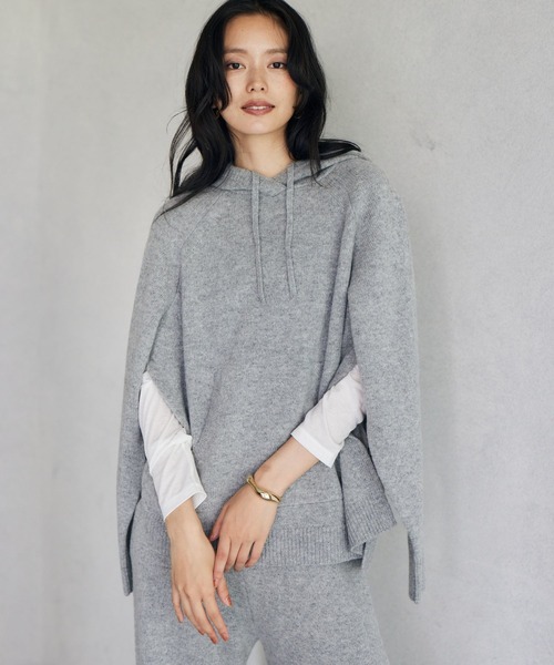 BARNYARDSTORM（バンヤードストーム）の「BARNYARDSTORM / 深スリットニットパーカー（ニット/セーター・レディース・ホワイト/グレー・FREE）」の16枚目の写真