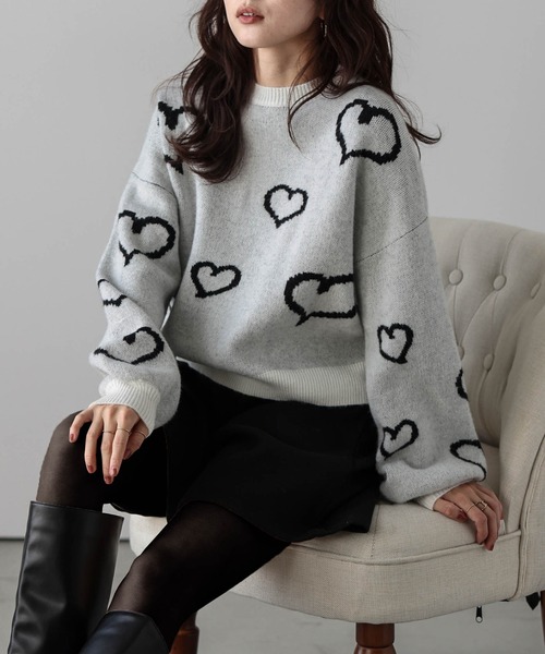 La-gemme(ラジェム)の「ランダムハートニット(ニット/セーター・レディース・ブラック/ホワイト/チャコール/モカ・フリー)」の7枚目の写真