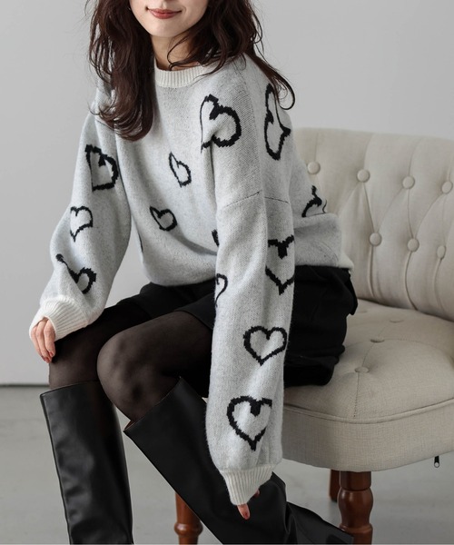 La-gemme(ラジェム)の「ランダムハートニット(ニット/セーター・レディース・ブラック/ホワイト/チャコール/モカ・フリー)」の10枚目の写真