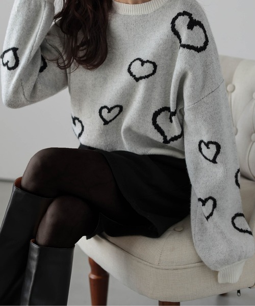 La-gemme(ラジェム)の「ランダムハートニット(ニット/セーター・レディース・ブラック/ホワイト/チャコール/モカ・フリー)」の11枚目の写真