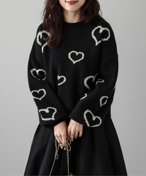 La-gemme(ラジェム)の「ランダムハートニット(ニット/セーター・レディース・ブラック/ホワイト/チャコール/モカ・フリー)」の13枚目の写真